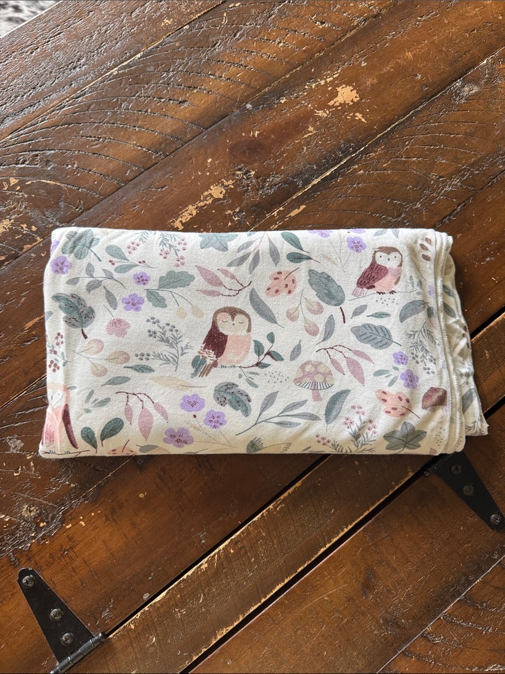 Angel Dear Bamboo Owl & Floral Printed Baby Blanket - White and Pastel